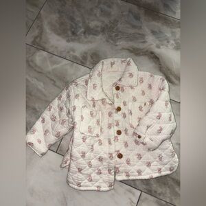 Kids Quilted Jacket with Pink Floral Pattern